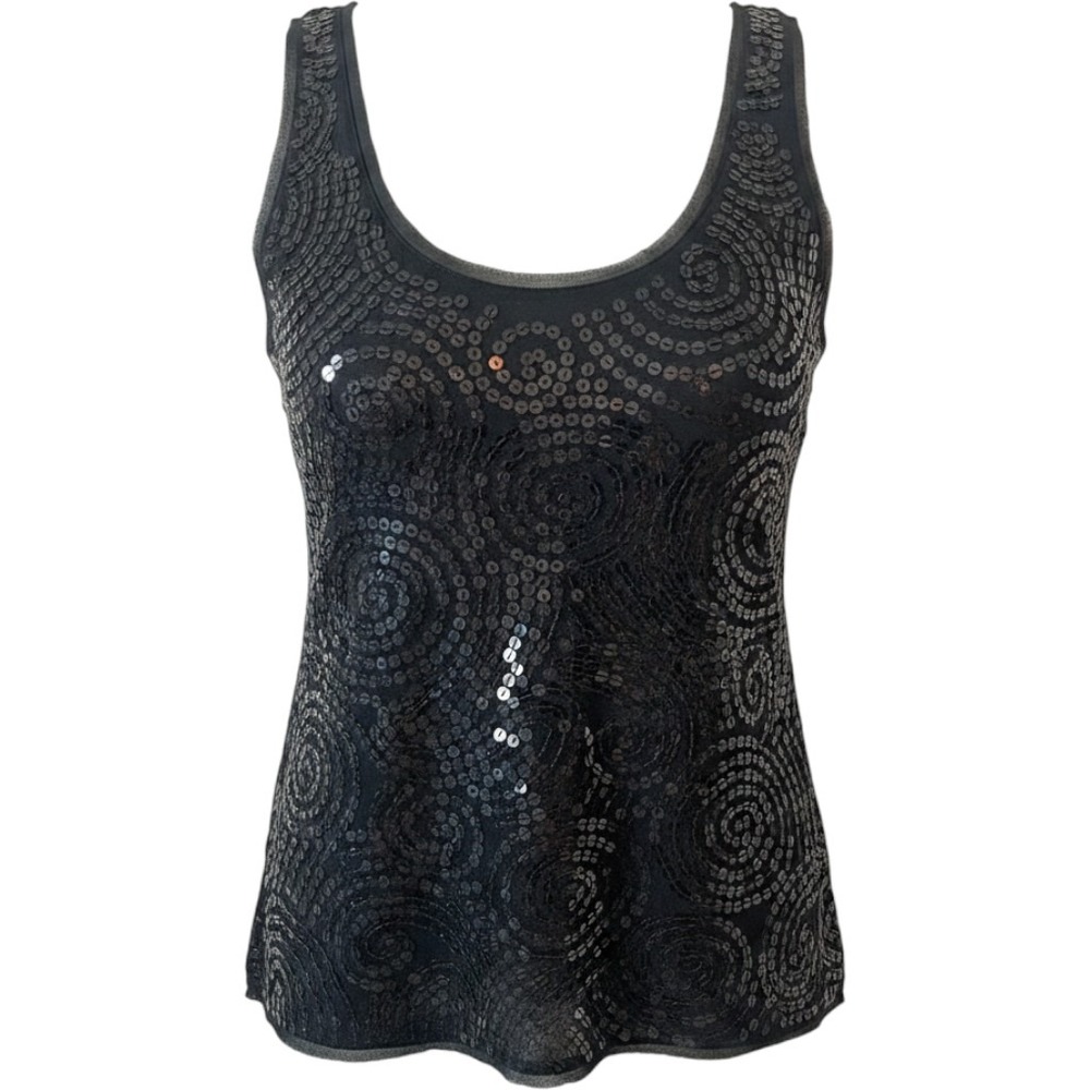 White House Black Market Black Tank Top w/ Sequin Shirt Lined, Size Medium - EUC